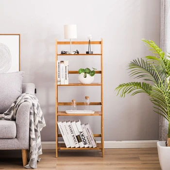 

Elegant And Modern [48*30*119CM] Four Tiers Storage Area T-Shaped Bookshelf Wood Color