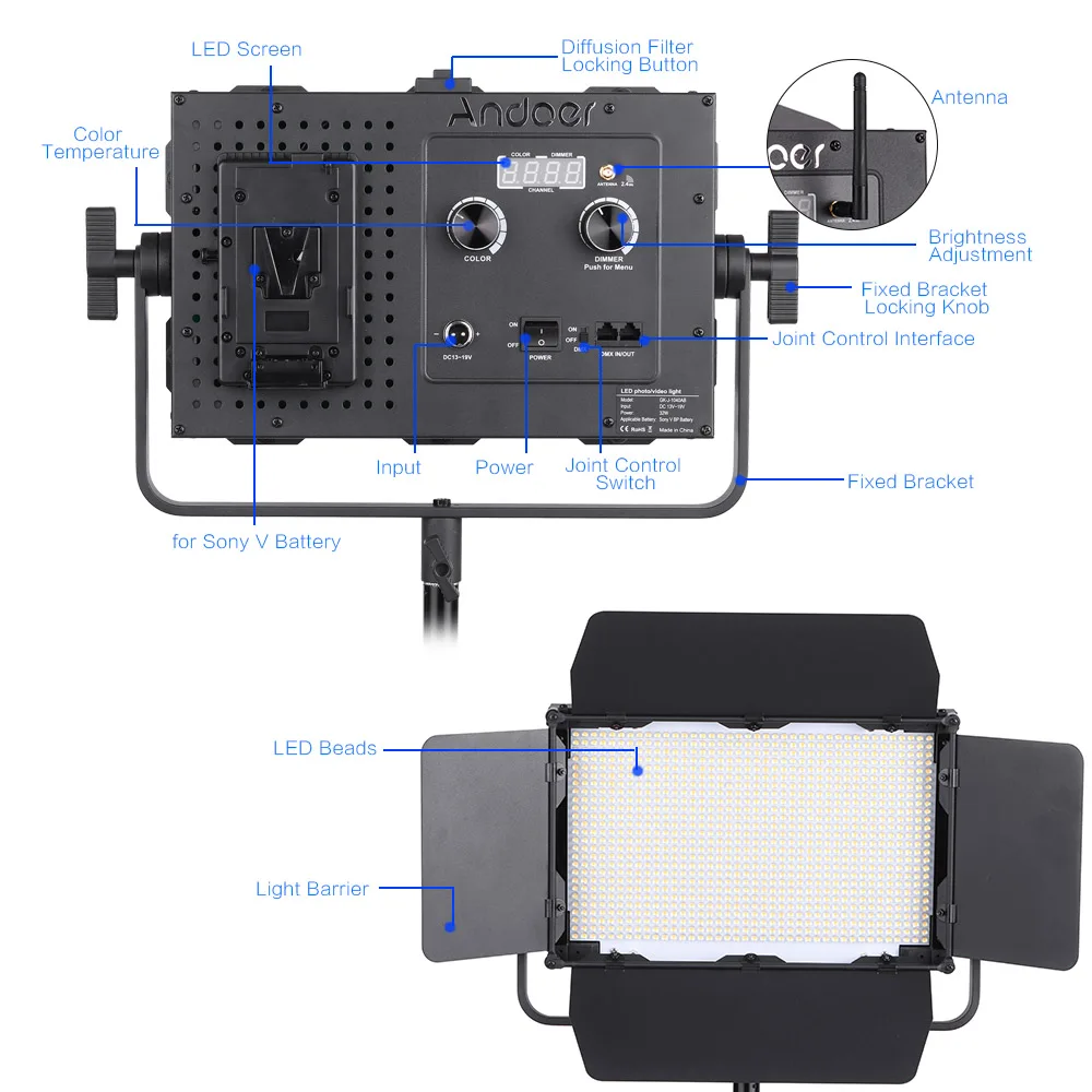 Andoer Регулируемая яркость 1040 шт. светодиодный светильник для видео CRI 95+ 3840LM 3200 K-5600 K DMX512 фотостудия светильник для Canon Nikon sony