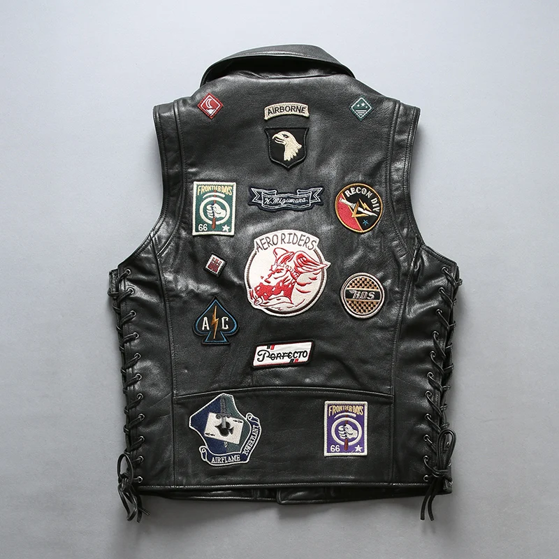 Popular 22085 Read Description! Asian size good quality Cow skin vest men's cowhide leather stylish rider vest