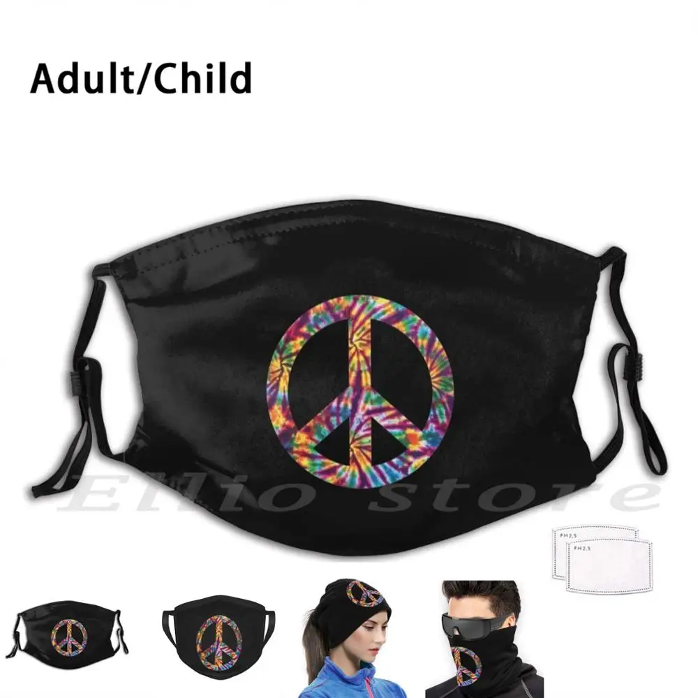 

Cool Colorful " Tie Dye Look " Peace Sign Shirt Gift Mask Funny Print Reusable Pm2.5 Filter Face Cool Colorful Tie Dye Peace