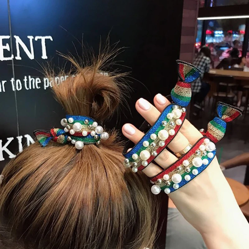 

Women Hair Ring Net Red Hair Leopard Hair Ring Bracelet Dual-Use Simple Tie Hair Pearl Head Rope Rubber Band Adult Headdress 201