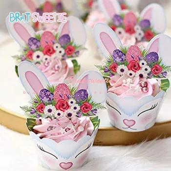 

12sets Cute Rabbit Cupcake Wrappers Bunny Cake Toppers Cupcake Wrapper Topper Animals Birthday Decorations Party Supplies