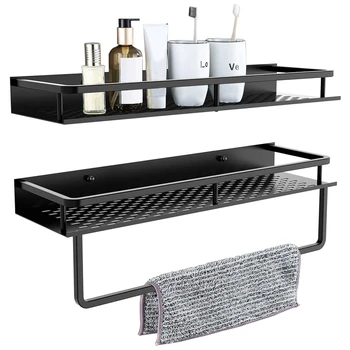 

Shower Caddy 2-Pack, 15 Inches Aluminum Wide Space Shower Shelf Wall Mounted Storage Organizer with Towel Bar