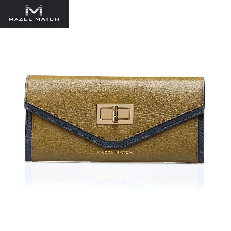 

Long Style Lady Branded Wallet Genuine Leather Deep Khaki Women Chic Clutch Wallet Authentic Cow Skin Female Large Card Holders