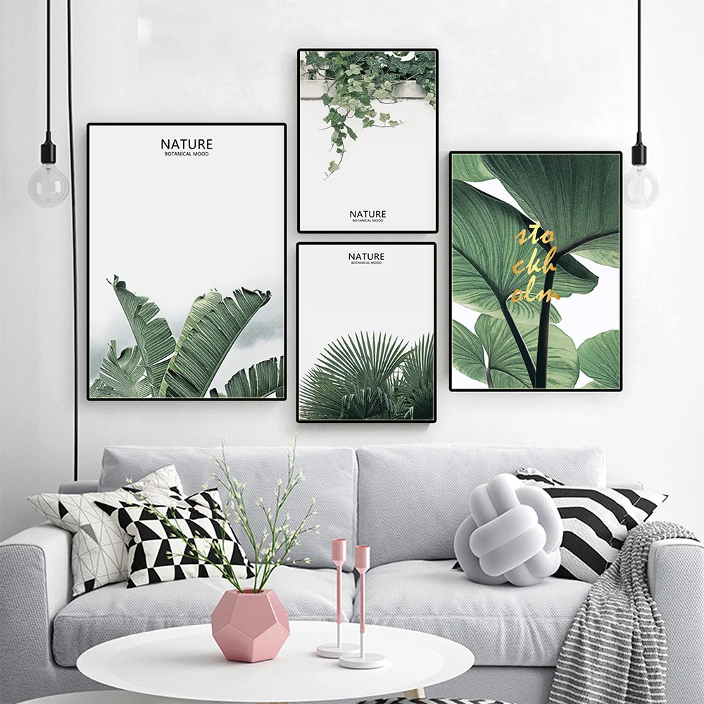 Нордическое зеленое растение плакат и принты холст живопись настенные картины для гостиной украшения картины на стену