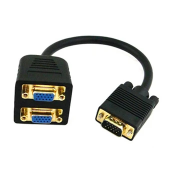 

RGB VGA SVGA Macho para 2 VGA HD 15 Feminino Splitter Adaptador de Cabo de Extensao de Ouro