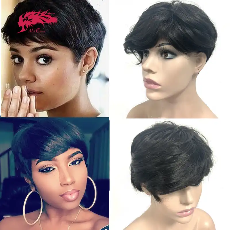 6 Dyujmov Pixie Cut Pryamye Korotkie Bob Pariki Dlya Chernyh Zhenshin S Chelkoj Naturalnye Pryamye Brazilskie Remy 100 Chelovecheskie Volosy Polnaya Mashina Aliekspress