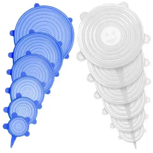 12 шт. эластичные силиконовые крышки чаши многоразовые крышки для еды холодильник еда салат чашки крышка кувшина кухонные инструменты - Цвет: Blue White