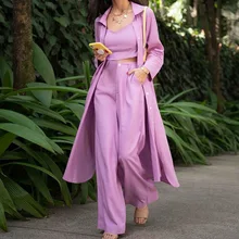 

2021 women's suit autumn new casual windbreaker jacket wide-leg pants women's three-piece suit