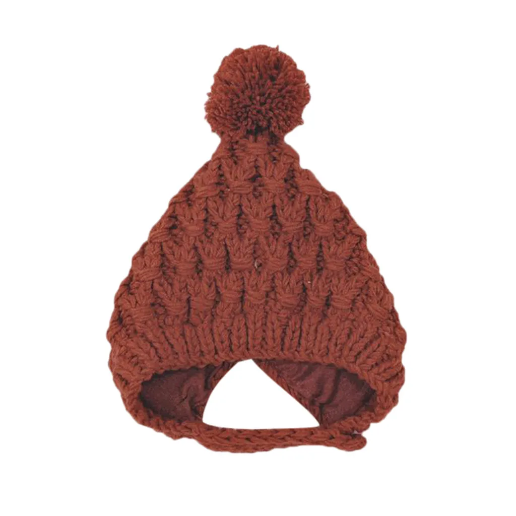 Шапка для новорожденных мальчиков и девочек; однотонная зимняя теплая вязаная шапка-ушанка; Милая шапка для маленьких девочек; Czapka Dziecko