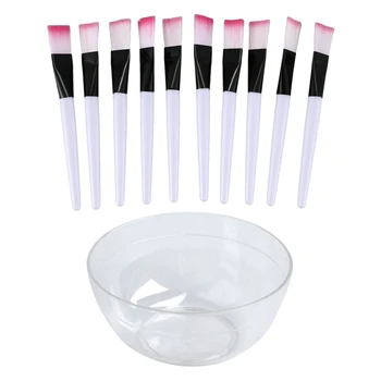 

10PCS Ladies Facial Skin Care Tool Plastic 9Cm Dia Mask Mixing Bowl & 10 Pcs Pink Brush White Bar Facial Mask Brush Skin Care Ma