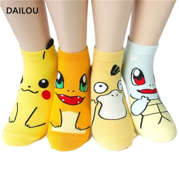 

Kawaii Cartoon Women Socks Japanese Cute College style Pikachu Cotton Shallow Mouth Boat Sock Men Happy Funny Trend Couple Socks