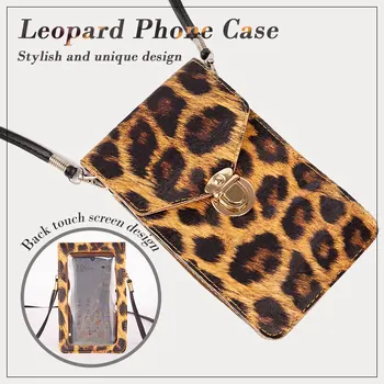

New Fahion Vintage Leopard Phone Bag Women's Wallet Crossbody Bags PU Leather Change Bag Touch Screen Moblie Phone Bag