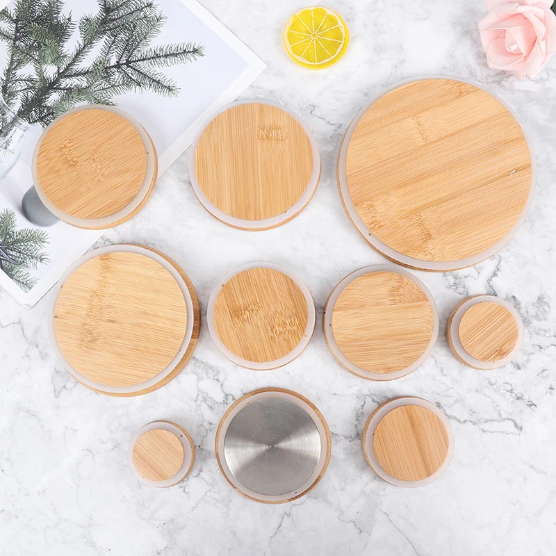 Bamboo Lids Reusable Mason Jar Canning Caps Non Leakage Silicone