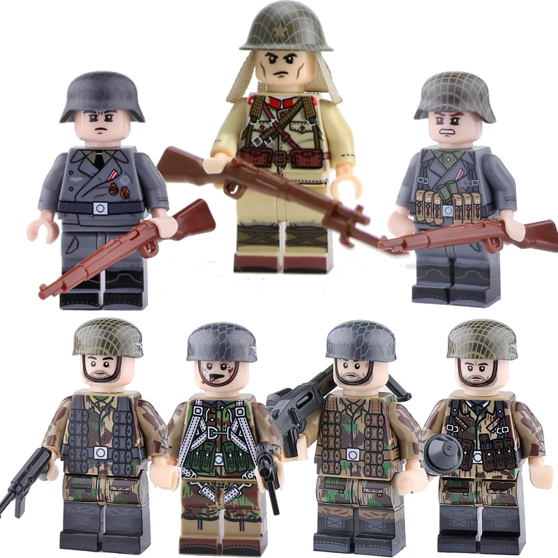 WW2 военная армия солдат фигурки строительные блоки Minifigs армейский солдатский шлем оружие шарф аксессуары Кирпичи игрушки для детей