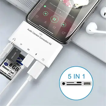 

5 in 1 8Pin to SD Camera Adapter USB OTG 3.5mm Audio Jack TF SD Micro Card Reader Connection Kit for iPhone iPad