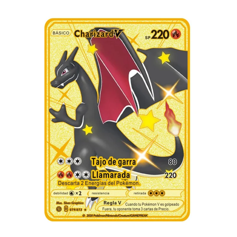 Spanish Pokemon Metal Card Pokémon Letters V VMAX Charizard GX Pikachu cartas  pokemon español Collection Gold Cards Kid Toy Gift