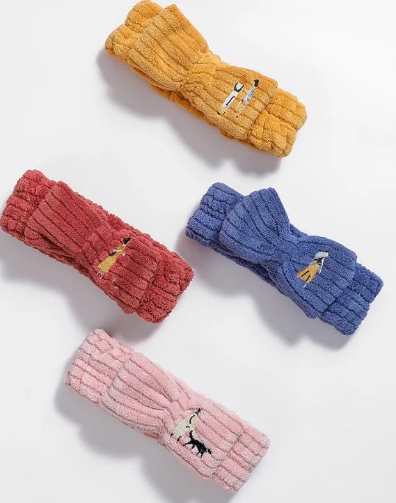 Female wash face shampoo mask is not easy to fall off the special elastic bow net red embroidery headwear hair band J05