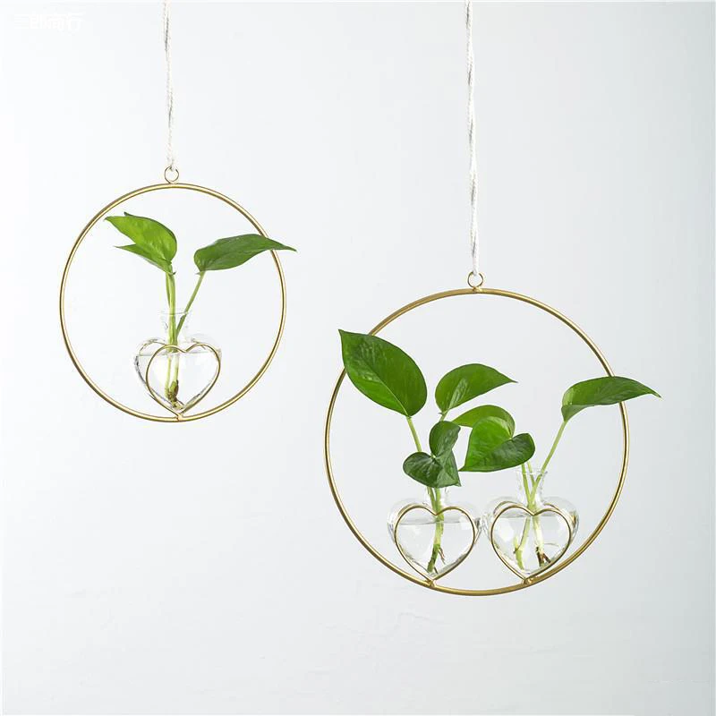 

Nordic Creative Lron Wall Hanging Flower Pots Flowerpot Garden Glass Hydroponics Transparent Bottle Home Room DÃ©cor Decoration