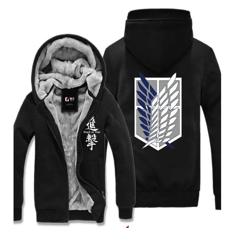 Warm Hoodie Аниме атака на Титанов Зимняя Толстая Толстовка с капюшоном мужская теплая толстовка на молнии зимнее пальто куртка теплая Атака Титанов Топы - Цвет: Warm Hoodie