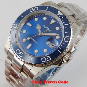 

40mm Bliger Mechanical Automatic Movement Men's Wristwatch Blue Dial Sapphire Date indicator luminous marks roating bezel