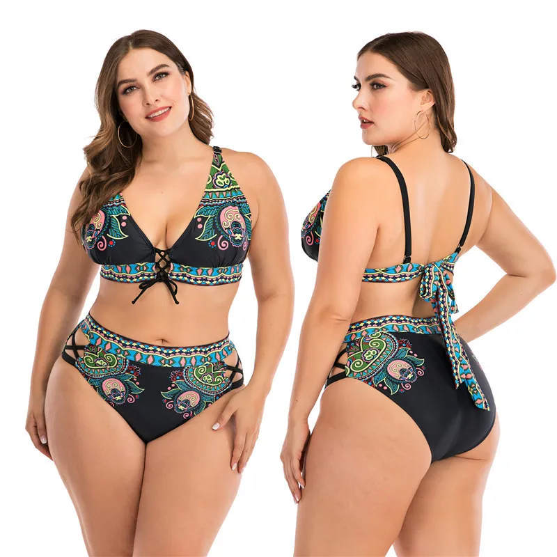 

Print Women Swimsuit Bikini Set Plus Size L-4XL High Waist Sexy Two Piece Swimwear Female Push Up Bathing Suits 8814