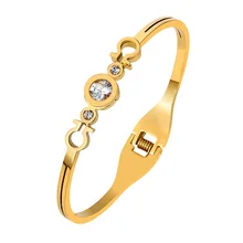 New Stainless Steel Gold Plating Cuff Symbol Bangles For Women Bangle Bracelet Luxury Brand Wedding Female Jewelry Gift