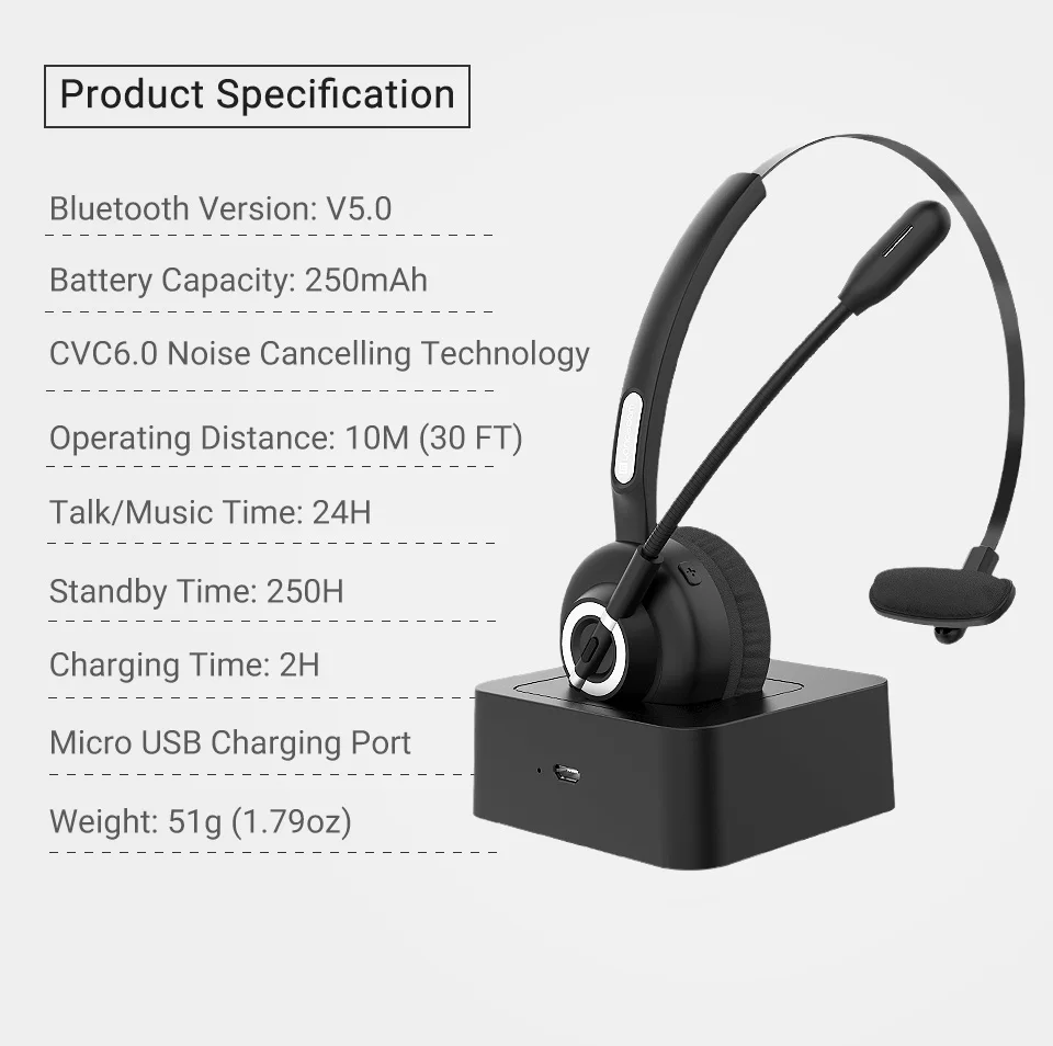 Langsdom H3 Bluetooth 5,0, беспроводные наушники с HD микрофоном, Зарядная база, беспроводные гарнитуры Skype для водителя грузовика, вызов офиса