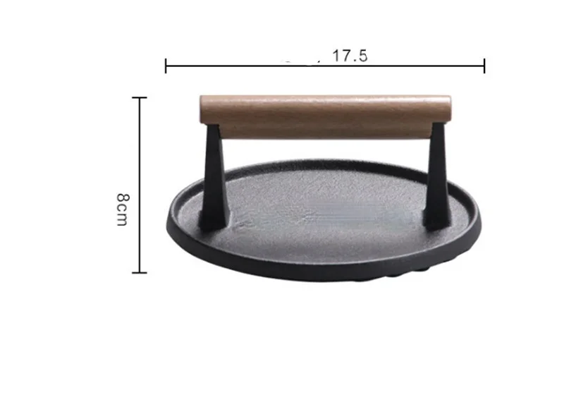Round big BBQ tool Cast iron Wooden Handle Steak Plate Meat Press Grill meat squid Fried steak barbecue Meat pressing board