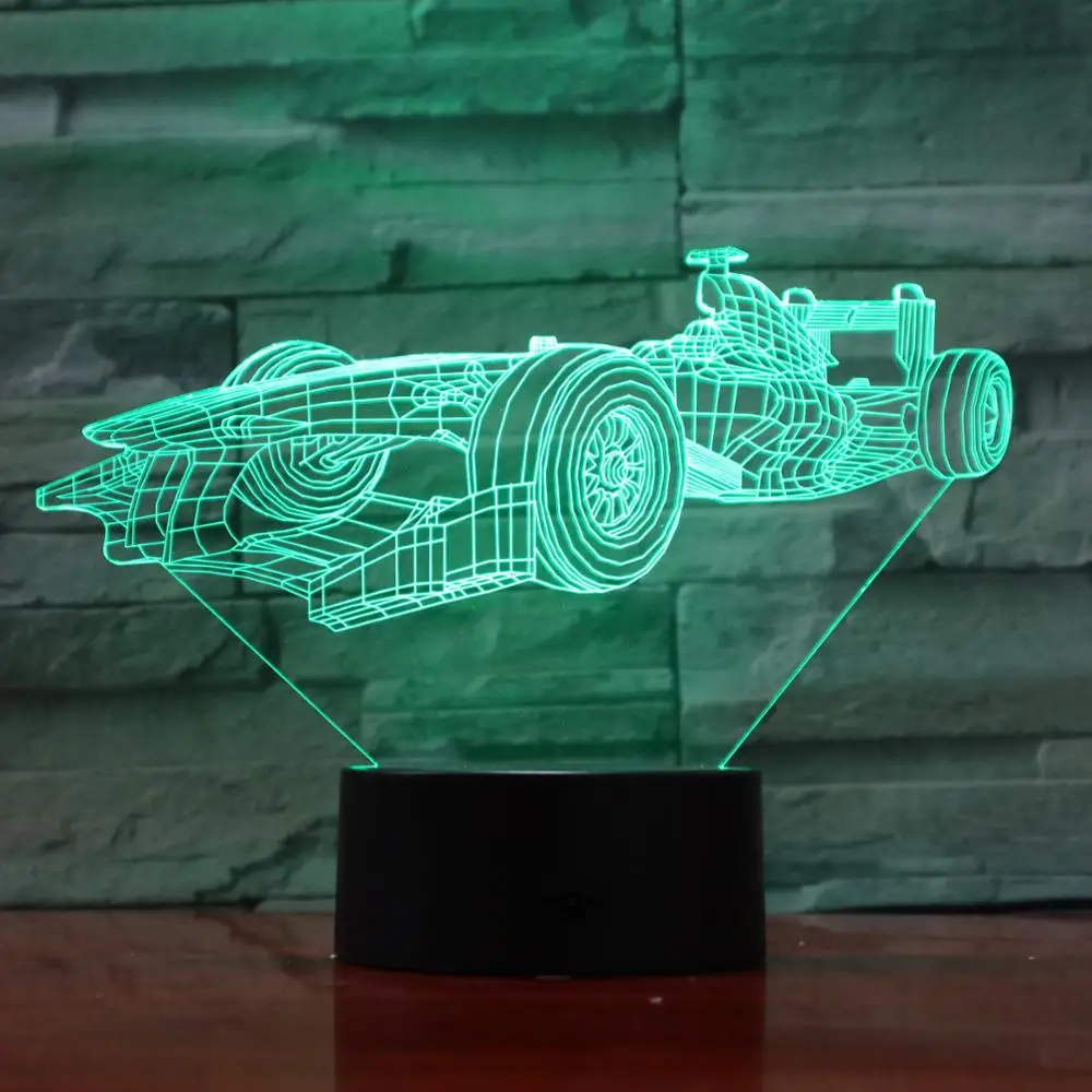 3D лампа F1 гоночный автомобиль приятный подарок для подростка атмосферу изменение цвета с пультом дистанционного управления для украшения комнаты светодиодный ночник лампа