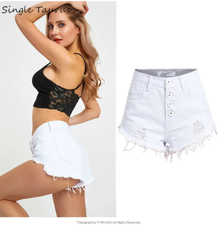 

High Waist Button Fly Jeans Shorts Women Streetwear Casual 2020 Summer Shorts for Women Black White Pantalones Cortos Mujer