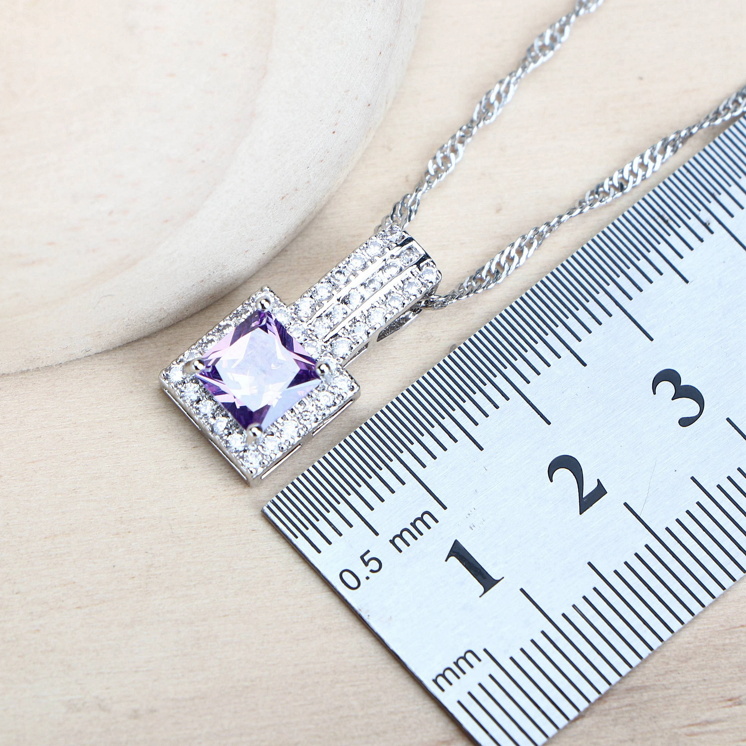 Silver Jewelry Set Jewelry Set Silver Jewelry Purple Zirconia Women Bridal Jewelry Sets Silver 925 Fine Costume Jewellery Wedding Earrings Rings Bracelets Pendant Necklace