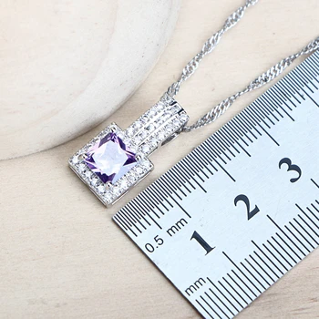 طقم مجوهرات زفاف نسائي من الزركونيا الأرجواني ، فضة عيار 925 ، مجوهرات فاخرة ، أقراط ، خواتم ، أساور ، قلادة 6