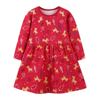 

Little maven Girls Deer Christmas Print Dresses Kids Cotton Costumes Kids Autumn Clothes Toddlers Girl Dress Children Vestidos