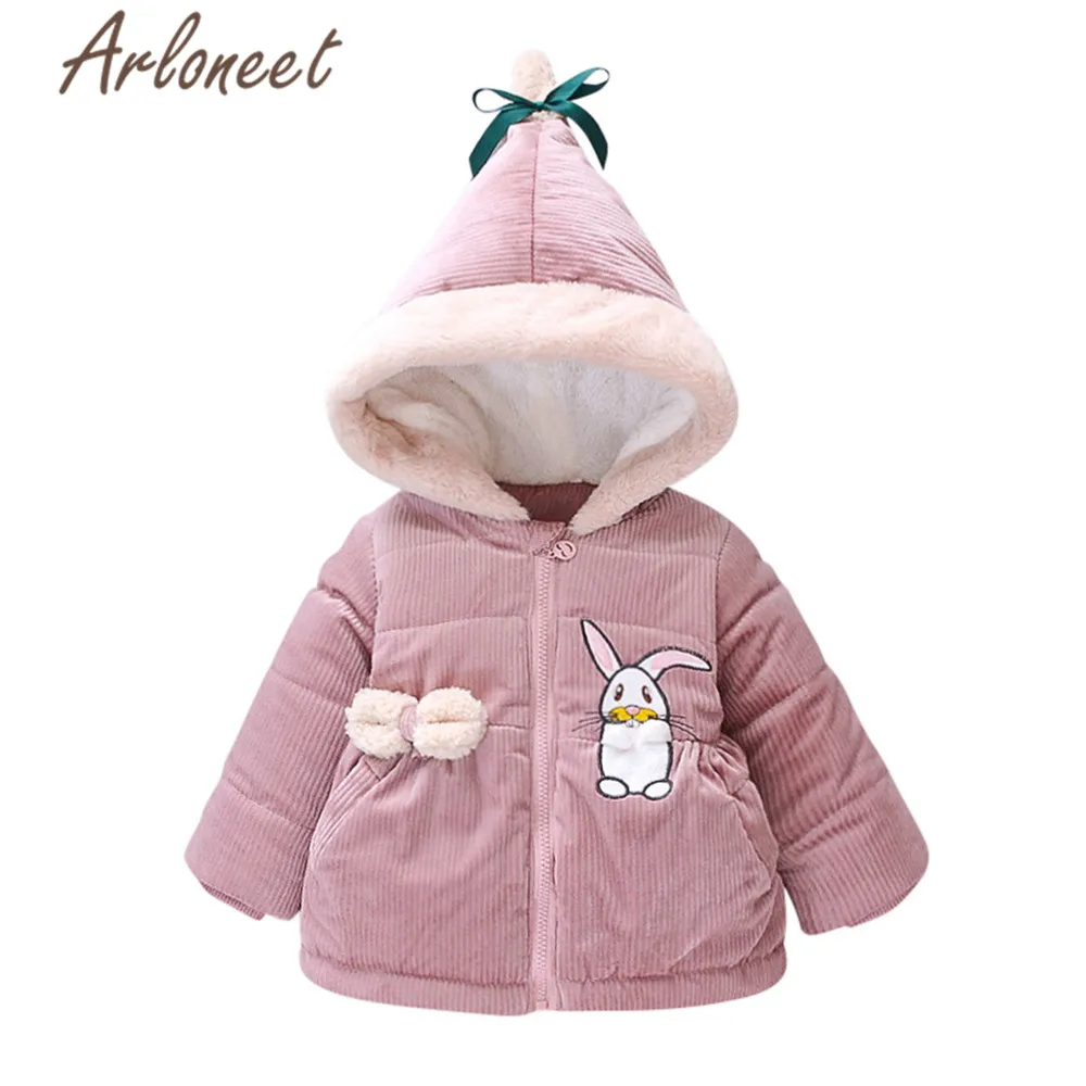 ARLONEET/пальто с героями мультфильмов для маленьких девочек; теплое зимнее плотное пальто с принтом кролика; Верхняя одежда с капюшоном; плащ для новорожденных; пальто Одежда для девочек