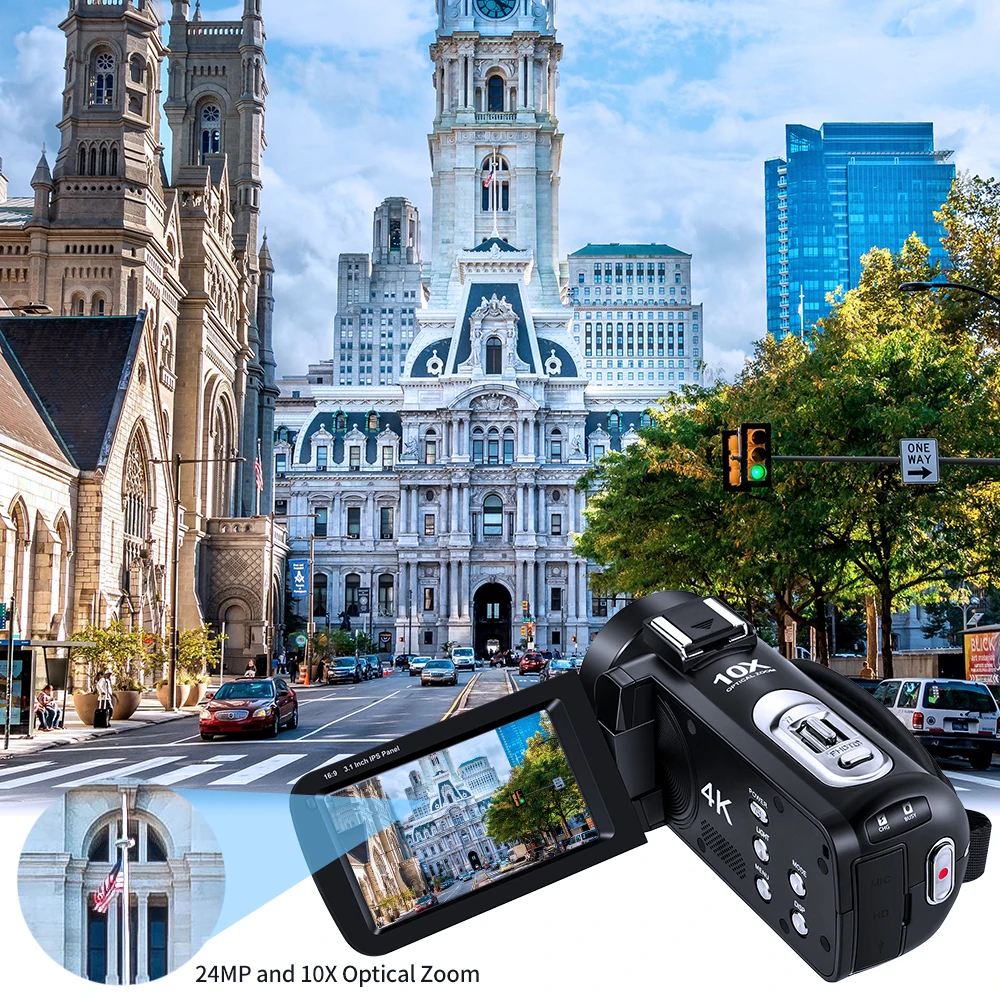Camcorder 4k Vlog Camera for YouTube Video Ordro AC7 10X Optical Zoom Blogger Filming Filmadora Professional with Microphone