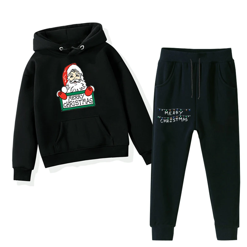 Roupas infantis menina Рождественская одежда толстовки с капюшоном для мальчиков и девочек Зимний комплект: свитшот+ длинные брюки 2 шт./компл. для костюмы для подростков