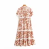 Vintage chic women floral print short sleeve rayon Bohemian dresses Ladies V neck Tassel Summer Boho pleated Maxi dress vestidos ► Photo 2/6