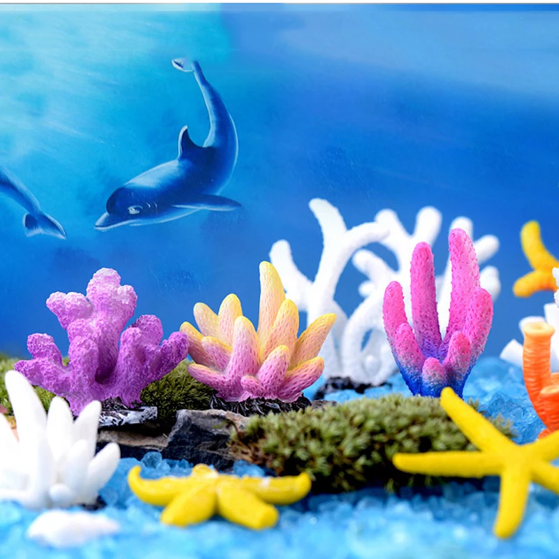 Аквариумный искусственный Коралл растения, мини-украшения для аквариума из смолы, яркое моделирование растение создание аквариума пейзаж