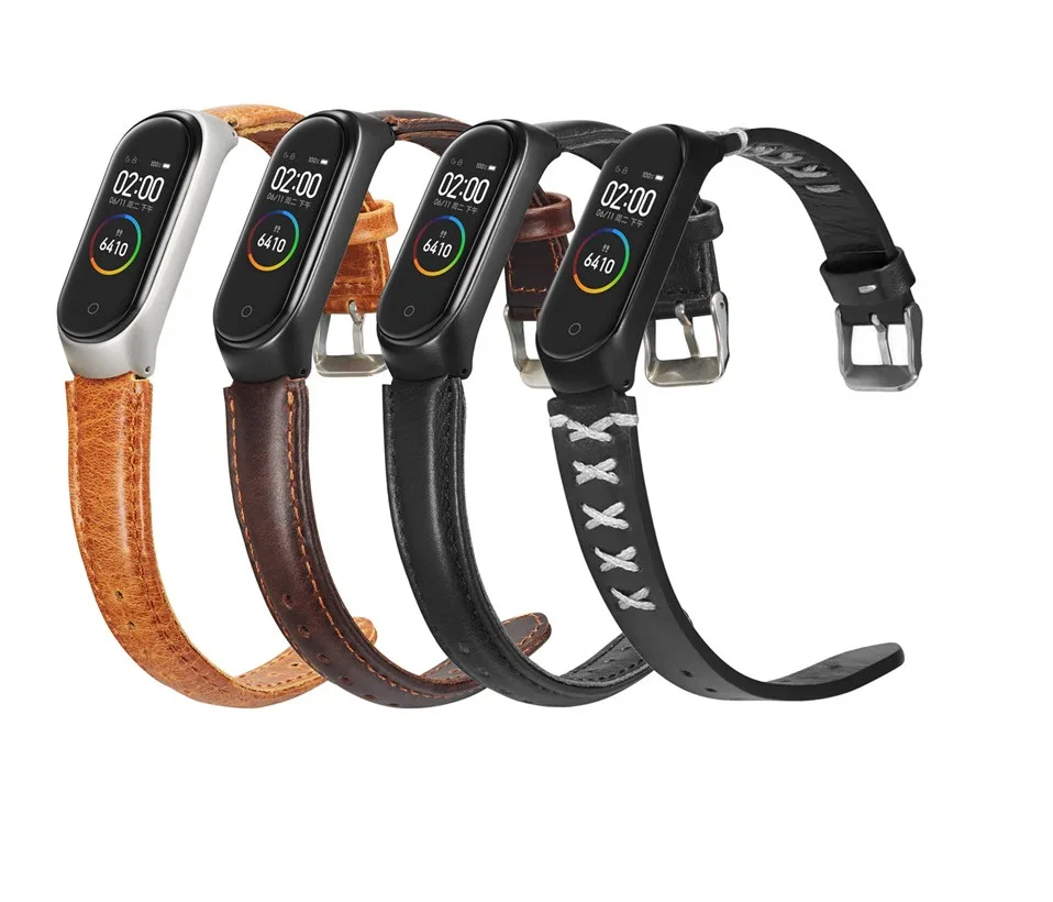 Genuine Leather Strap For Xiaomi Mi Band 3 4 Smart accessories Wrist Strap With Metal Case Cover For Xiaomi Mi Band 4 Wristbands
