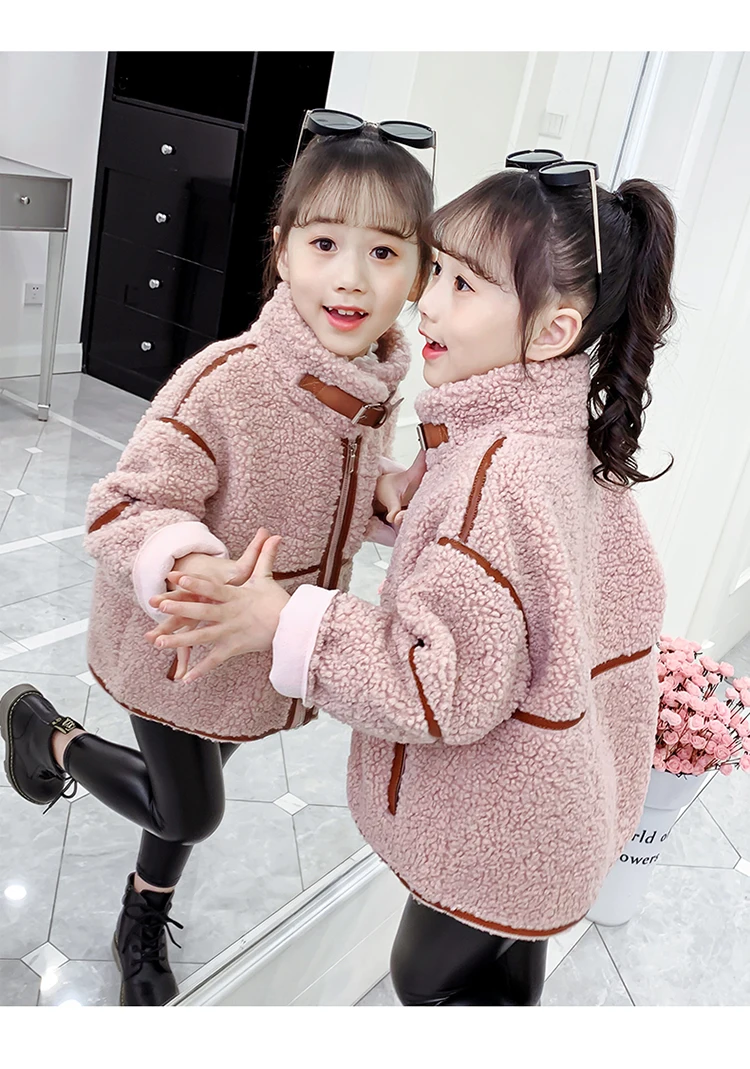 Anlencool Fashion children Autumn and winter new girls 4-12 years fur coat suede thick fur one lamb fur coat girls clothing