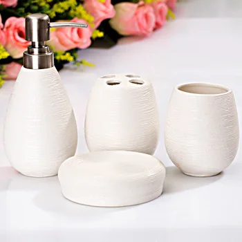 

Ceramic bathroom set white straw pattern bathroom four-piece set Creative home bathroom set gift wash