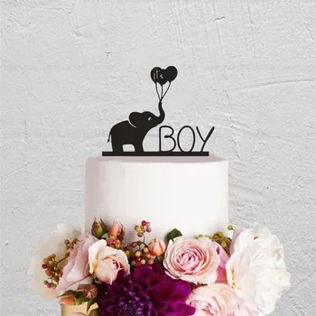 

It's Boy Unique Lovely Baby Shower Cake Topper Cute Elephant Boy First Birthday Party Cake Decoration Supplies It's Boy Funny Cake Accessories