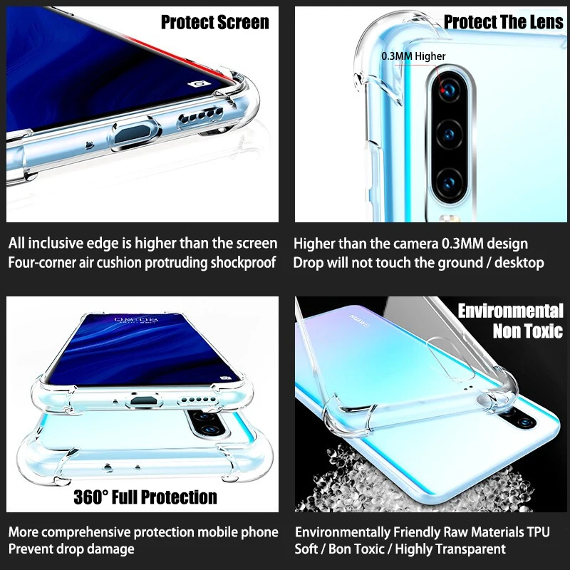 Прозрачный чехол с "воздушной подушкой" для huawei mate 30 Pro P30 P20 Lite P Smart Plus Силиконовый противоударный чехол Honor 10 Lite 10i 20 8X