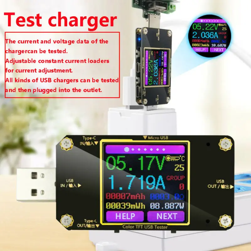 Цифровой ЖК-дисплей Bluetooth usb type-C метр тестер PD батарея мультиметр 4,5-24 В 0-3A