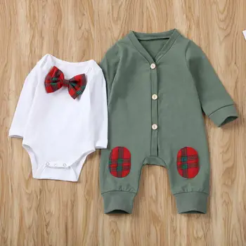 

US Newborn Kid Baby Boy Gentleman Clothes Jumpsuit Bodysuit Long Sleeve Playsuit Outfits 2Pcs