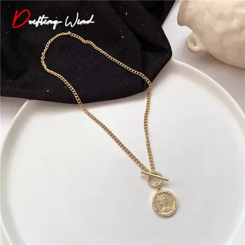 

Necklaces Womans COINS Simple Necklace Chain Jewelry Pendant Ladies Round Lovers Gold Color Trendy Party Zinc Alloy Naszyjnik
