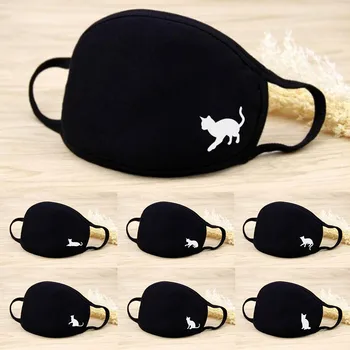 

Free Size Black Cat Print Cotton Cloth Dustproof Breathable Multi-Purpose Face Cover маскировать mundschutz For Men Women Adult