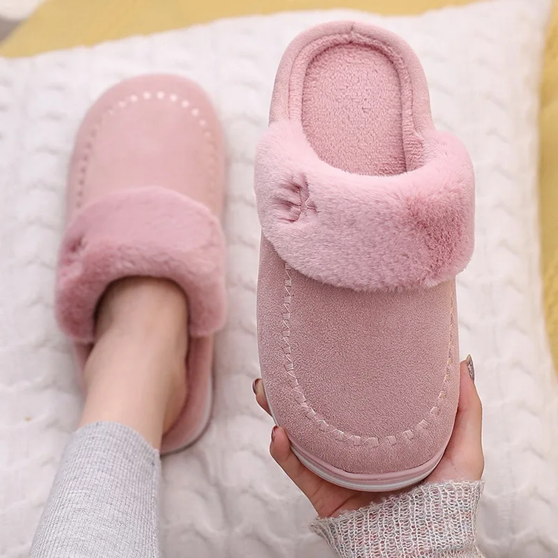 

Women Plush Warm Slippers Winter Warm Fur Slippers Memory Foam Cotton House Shoes Home Indoor Bedroom Zapatilla Mujer