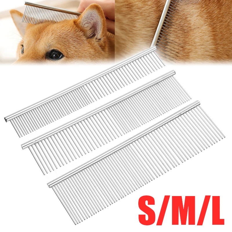 1PC S/M/L Stainless Steel Pet Comb Double Row Teeth Dog Cat Hair Brush Flea Grooming for Animals Acessorios | Дом и сад